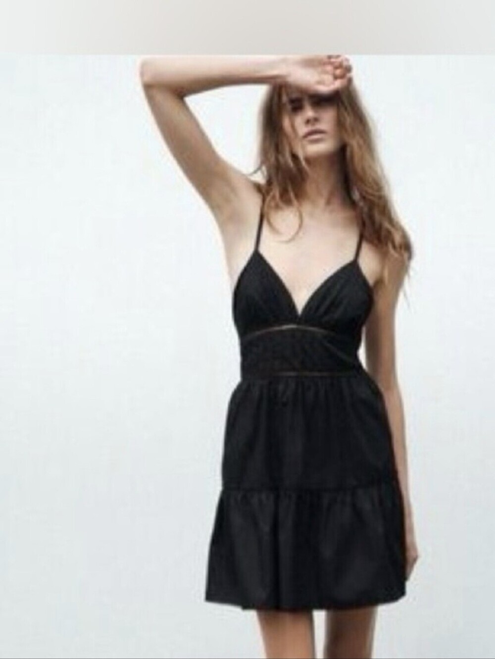 BNWT Zara Black Mini Dress XS Tiered Eyelet Strappy Summer Boho Coquette Fairy